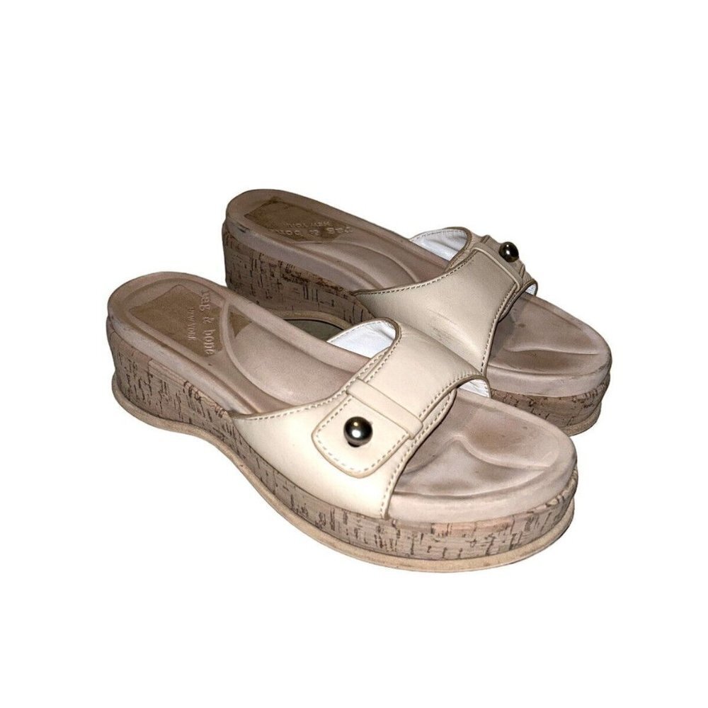 Rag & Bone Beige Sommer Slip On Platform Leather Slide Cork Sandals Size 9.5